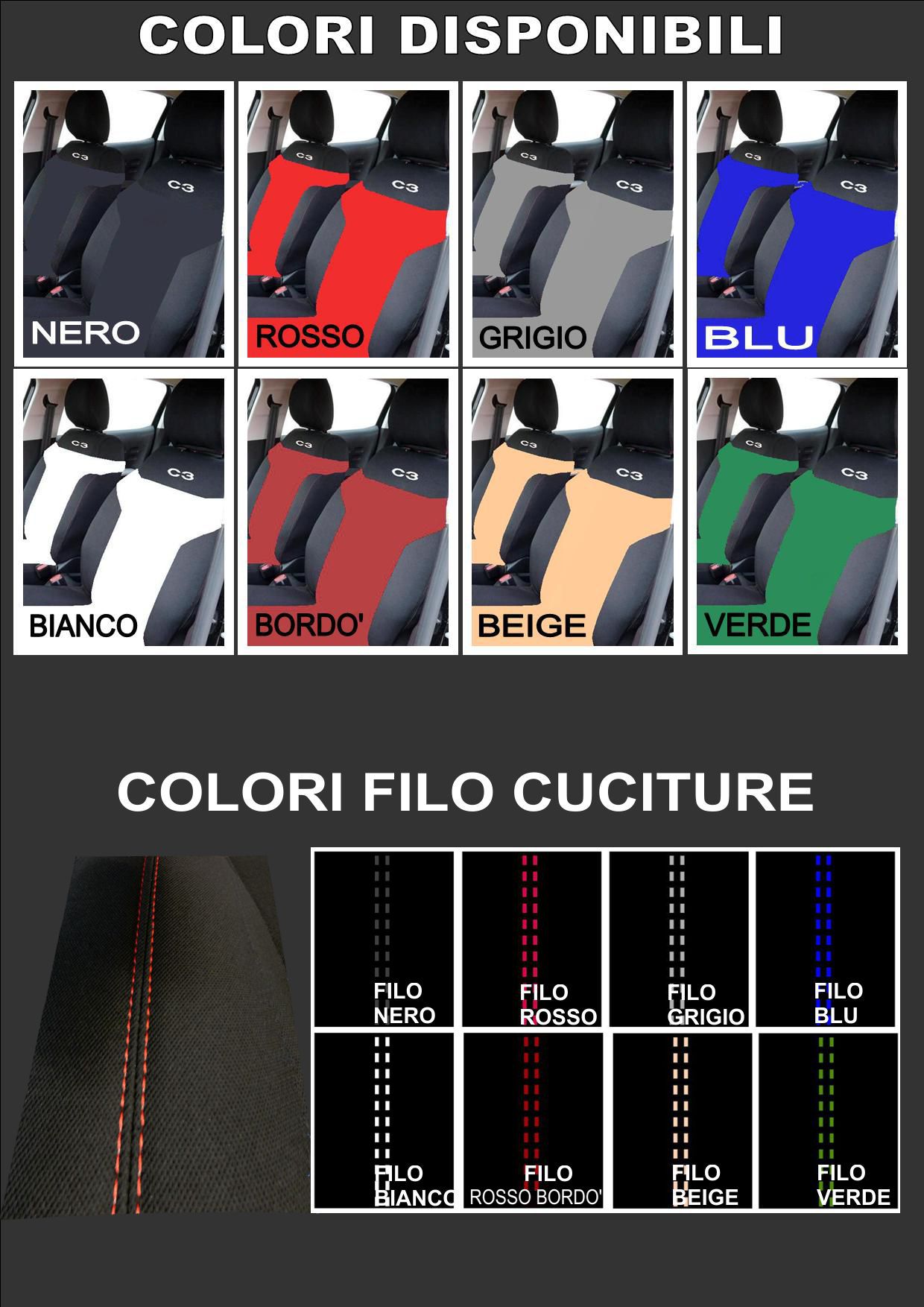 Fodere Coprisedili su Misura Citroen C3 dal 2017 Fodere Complete Vari Colori